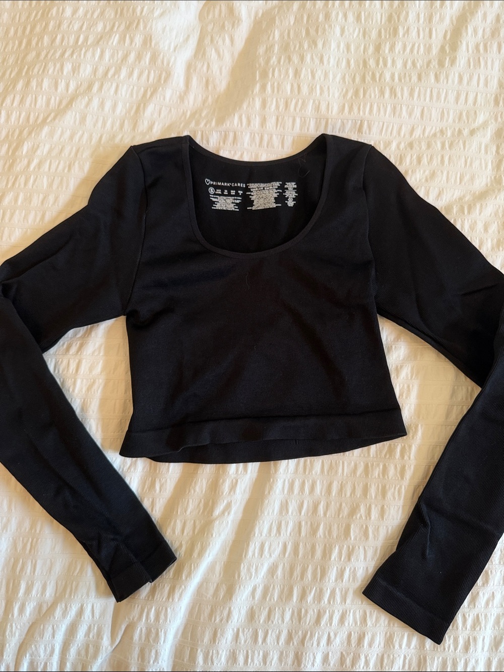 Primark Black Long Sleeve Scoop Neck Crop Top
